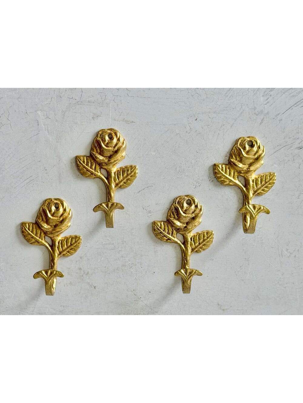 Vintage Cast Brass Rose Wall Hooks Set of 4 | Grandmillennial Coat Hook